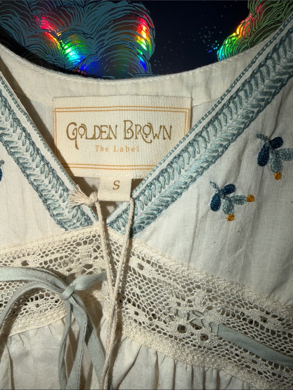 Golden Brown the label Cream Embroidered Mini Sundress with Tie Waist - Picture 2 of 4